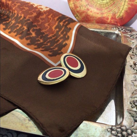 Vintage Brass Earrings with Enamel Studs Pierced 70’s Earrings - Picture 10 of 14